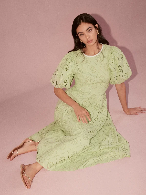 Pearl DressChiara Pistachio Broderie Midi Dress