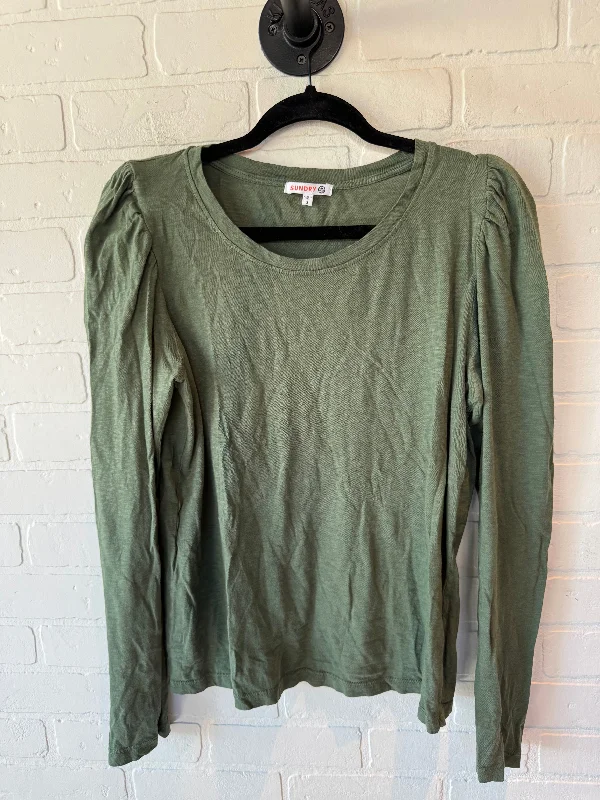 women's tops with cold-shoulder cuts and lace detailingTop Long Sleeve Basic By Sundry In Green, Size: L