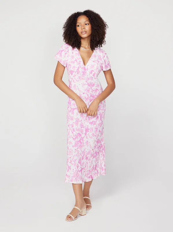 Statement DressEffie Pink Pansy Print Midi Dress