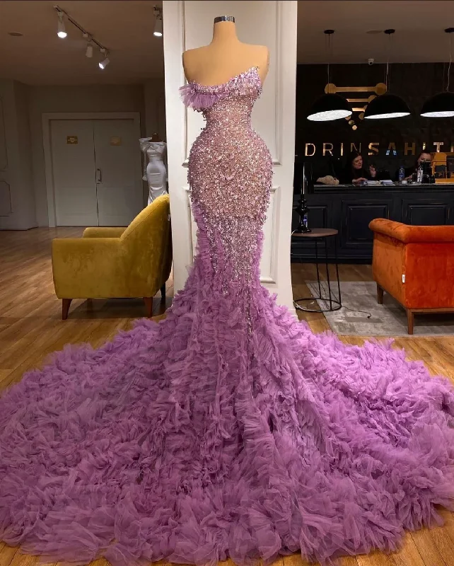 women's eco-friendly dressesExquisite luxurious gorgeous lilac and onion color beaded sequin tulle fabric long ball gown evening dress gh2561