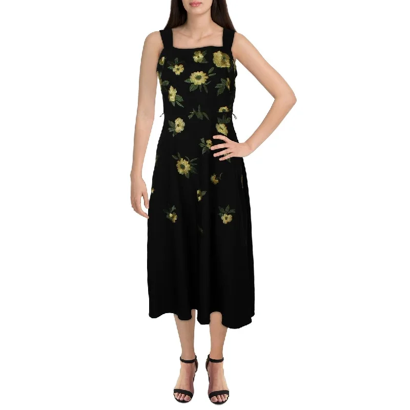 Zipper DressAnne Klein Womens Floral Embroidered Midi Dress