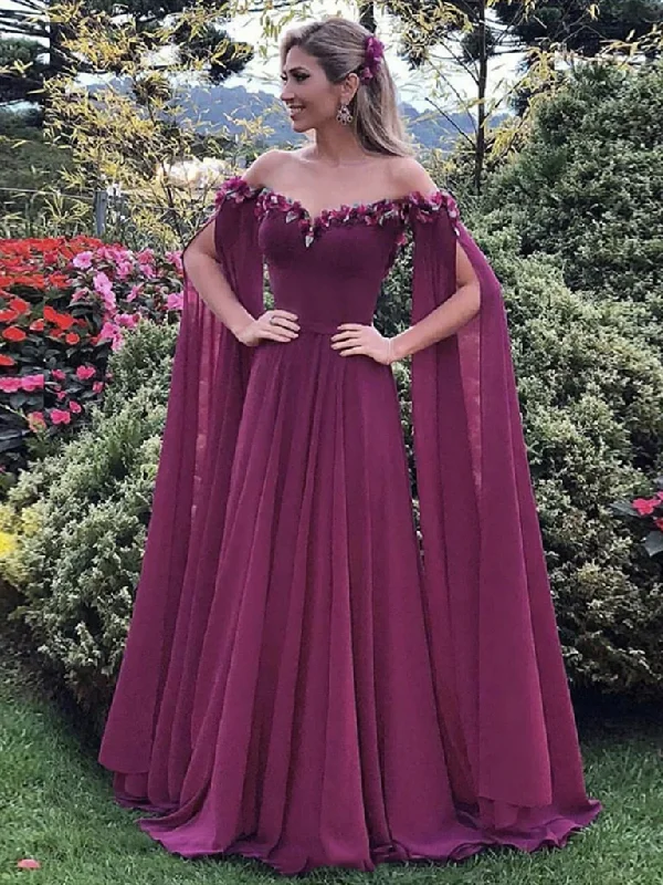 Trumpet DressOff the Shoulder Purple Floral Long Prom Dresses, Purple Long Formal Evening Dresses  gh2330