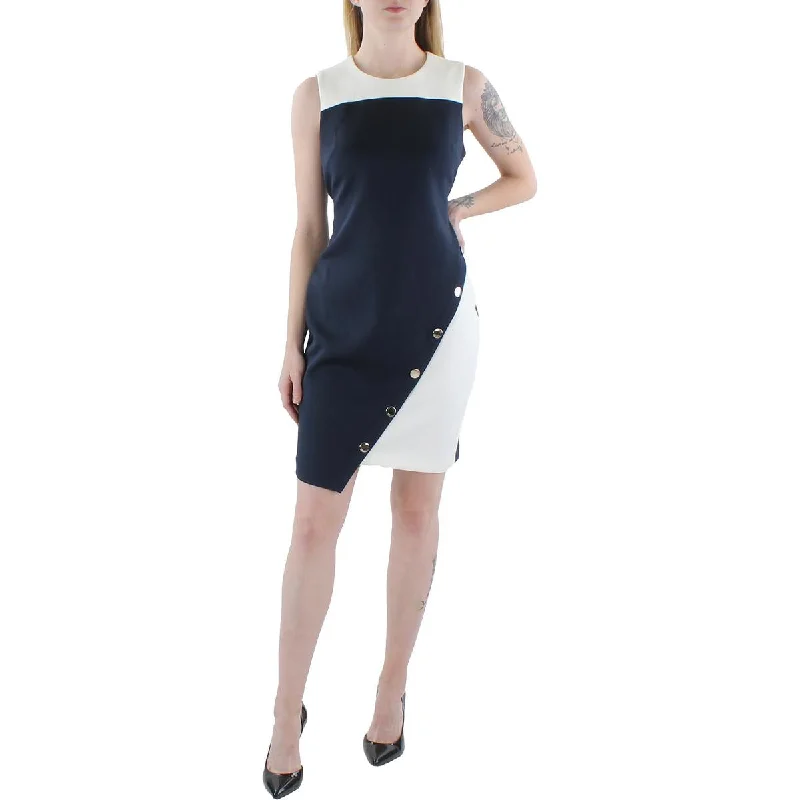 women's short-sleeved dressesTommy Hilfiger Womens Petites Sleeveless Asymmetric Bodycon Dress