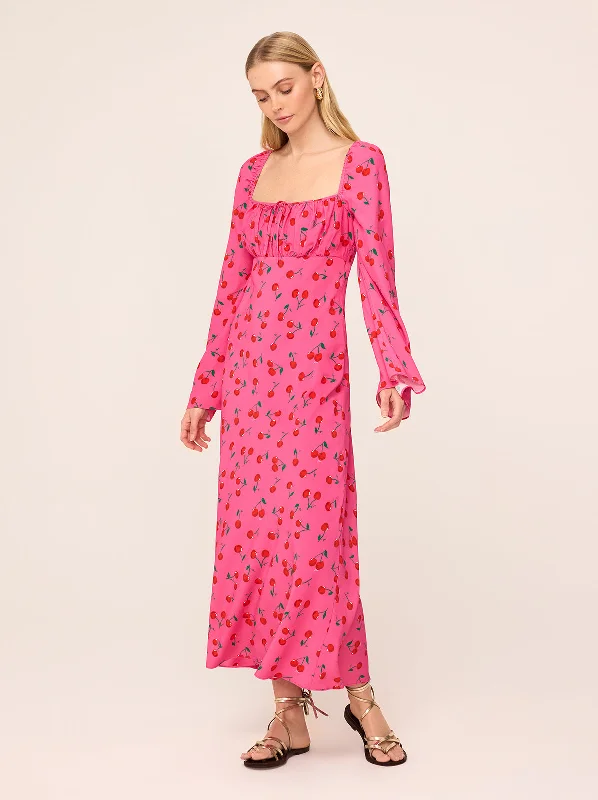 Velvet DressAlina Pink Cherry Midi Dress