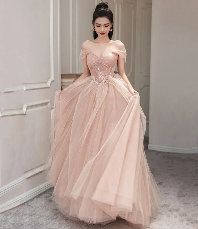 Polka-Dot DressPINK TULLE LONG PROM DRESS PINK EVENING DRESS gh2448