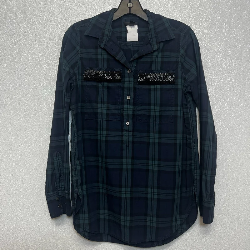 affordable women's topsTop Long Sleeve By J Crew In Green Plaid, Size: S