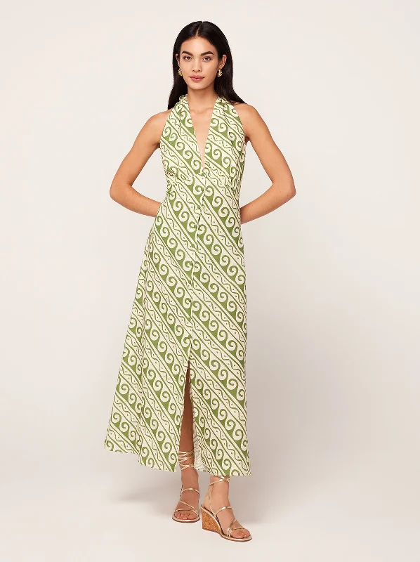 Sequined DressClaudia Green Wave Print Midi Dress