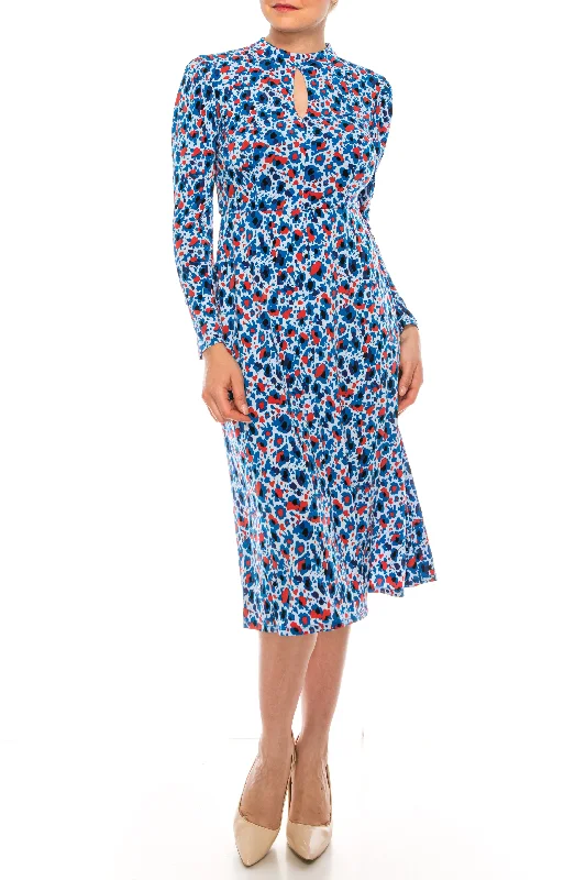 women's machine-washable dressesMaggy London - G4799MSC Long Sleeves Floral Print Midi Dress