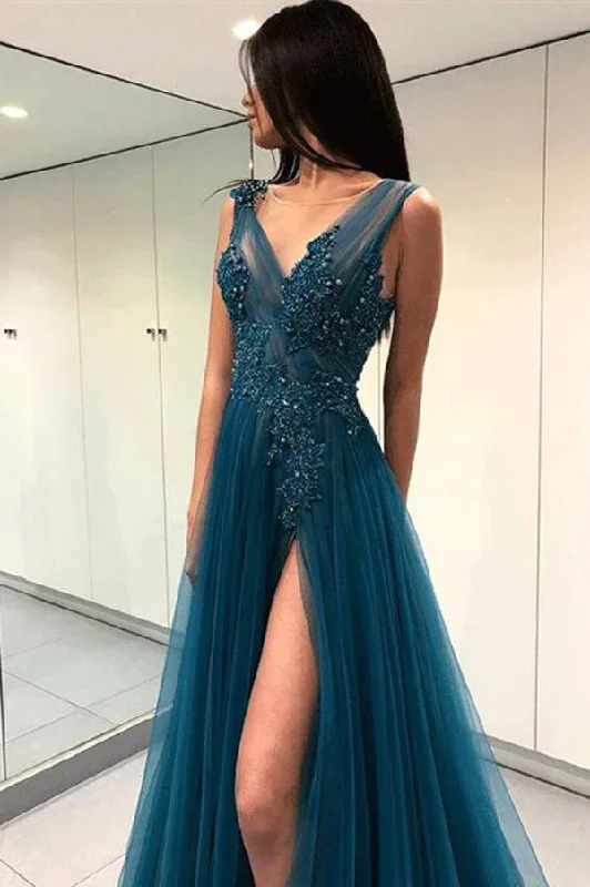 Peter Pan Collar DressA Line V Neck Tulle Open Back Lace Beads Sleeveless Evening Prom Dresses gh2016