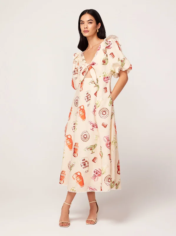 Plus-Size DressPia Ivory Pottery Print Midi Dress