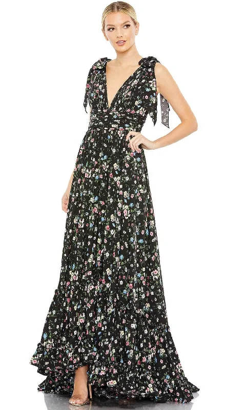 Formal DressMac Duggal 50657 - Floral Print V-Neck Midi Dress