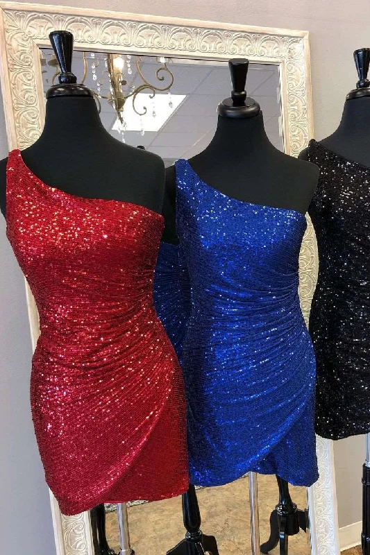 women's luxury dressesSequins One Shoulder Bodycon Short Homecoming Dress  gh1207