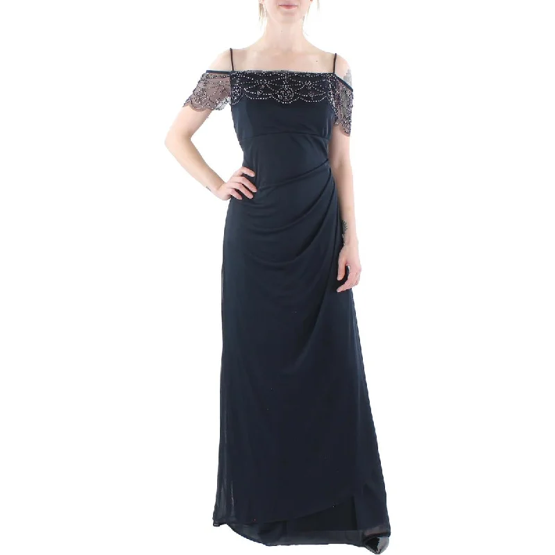 women's sustainable dressesX by Xscape Womens Mesh Embellished Evening Dress