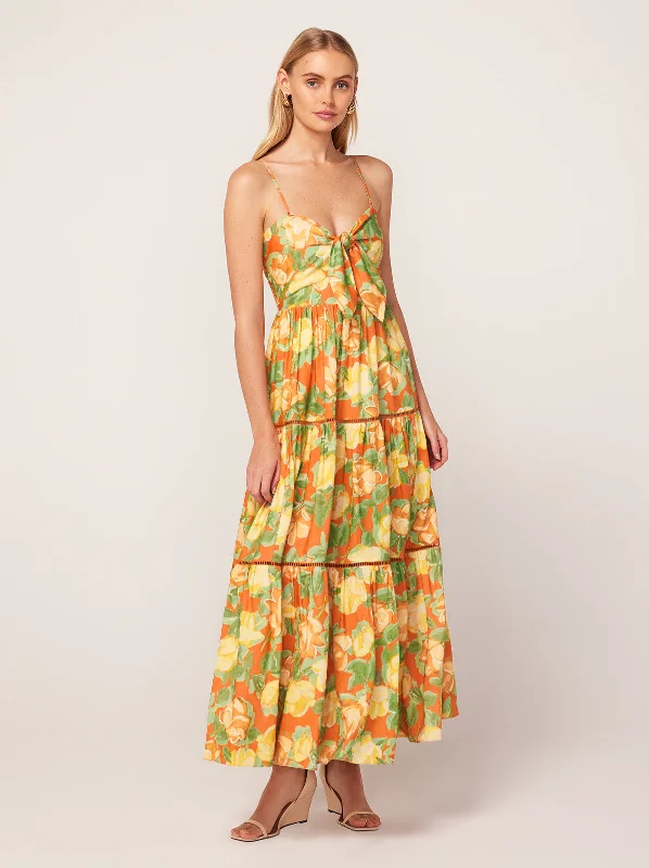 Flowy DressImmy Apricot Painted Floral Print Midi Dress