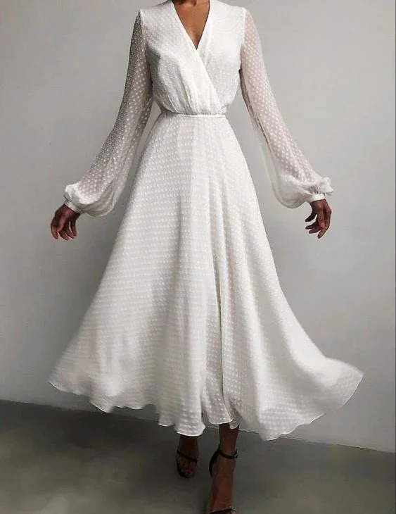 Solid Color Dresslong sleeves white evening dress, prom dress  gh2299