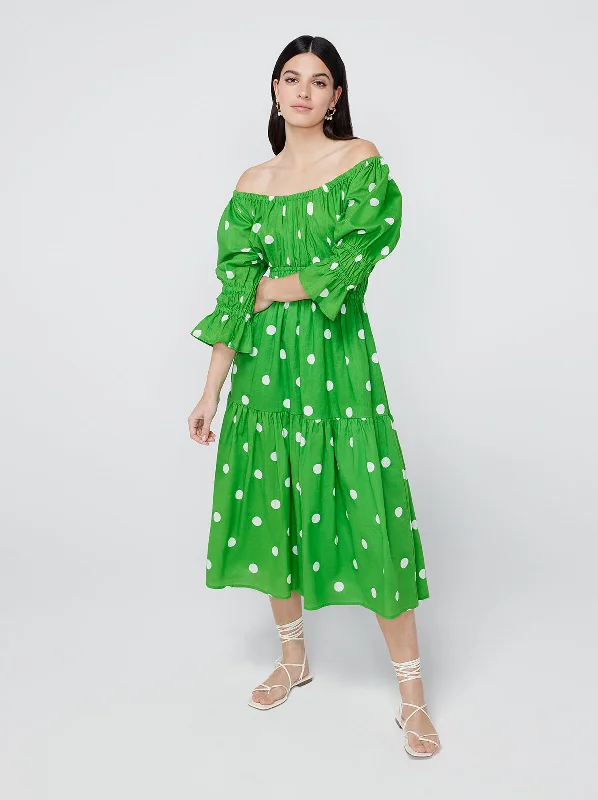 women's eco-friendly dressesMargot Green Polka Dot Midi Dress