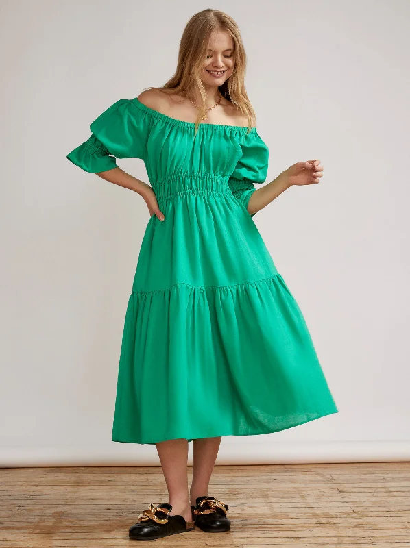 women's pear-shaped body dressesMargot Green Midi Dress