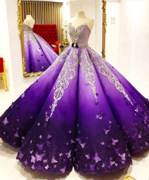 Pastel DressPurple long gorgeous sweetheart ball gown ball gown evening dress satin with applique train gh2020