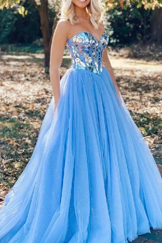 women's pastel dressesShiny Sequins BlueTulle Sweetheart Formal Evening Dresses Long Prom Dresses gh2246