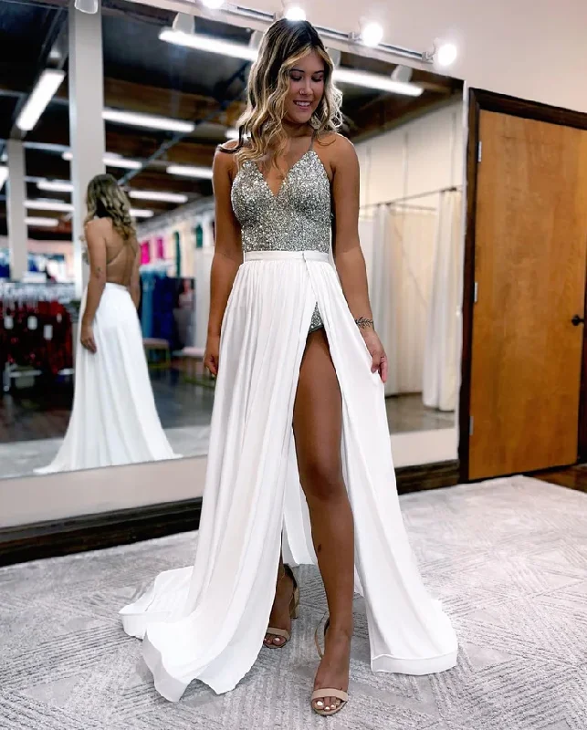 Velveteen DressCharming Bodycon V Neck Sliver Sequins Short Prom Dresses with Detachable Train gh2525