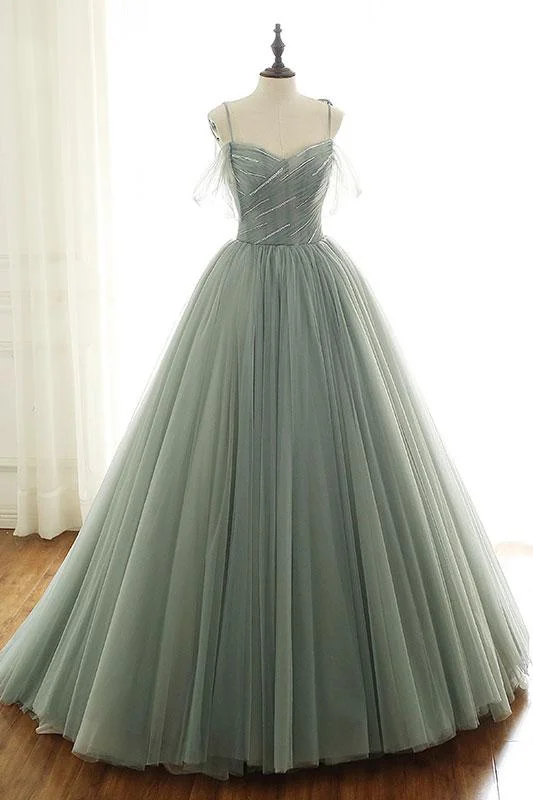 women's satin dressesLIGHT GREEN TULLE LONG PROM DRESS, GREEN EVENING DRESS gh2259