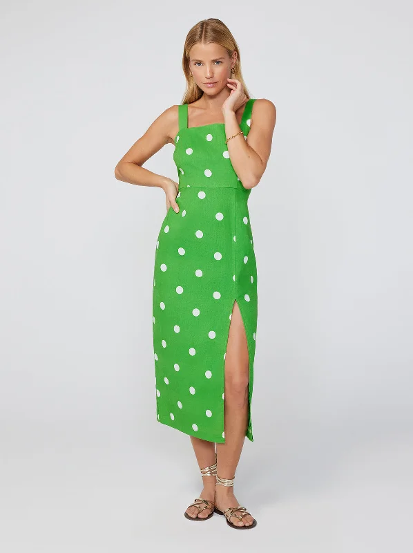 women's flutter-sleeved dressesMara Green Polka Dot Midi Dress