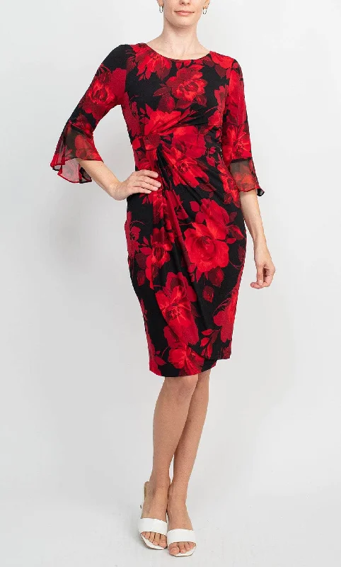 Bohemian DressConnected Apparel TEZ57985 - Floral Printed Midi Sheath Dress