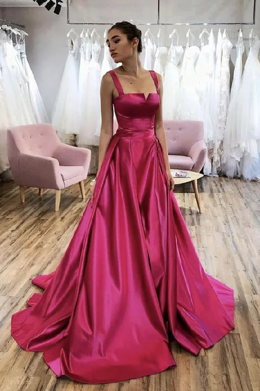 Retro DressRed satin long prom dress red evening dress gh2268