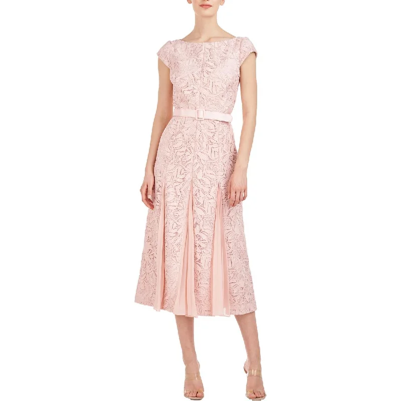 Knit DressKay Unger New York Womens Lace Cap Sleeve Midi Dress