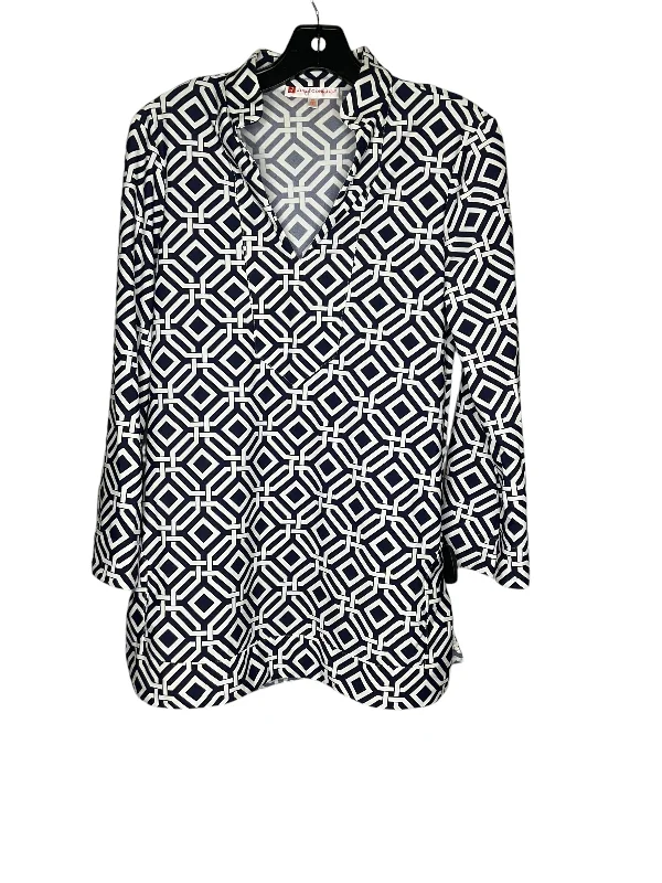 women's tops with flutter sleevesTop Long Sleeve By Jude Connally In Blue & White, Size: Xs