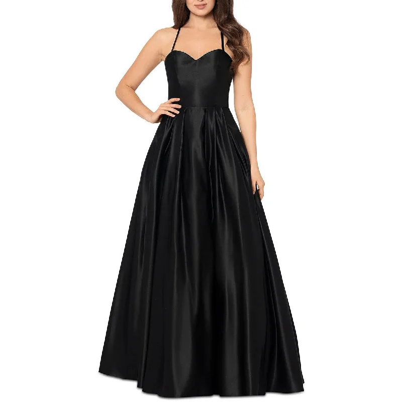 women's cinched-waist dressesBlondie Nites Womens Juniors Illusion Long Evening Dress