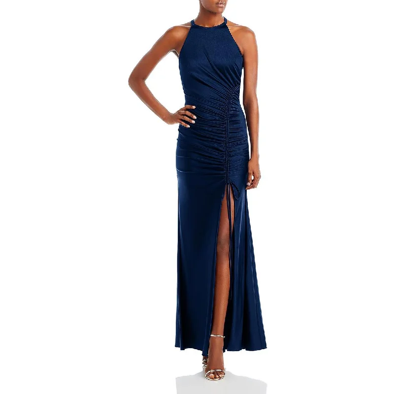 women's evening dressesAqua Womens Ruched Halter Evening Dress