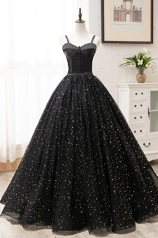 women's short-sleeved dressesBlack Tulle Satin Sweetheart Neck Long Prom Dress, Evening Dress  gh2236