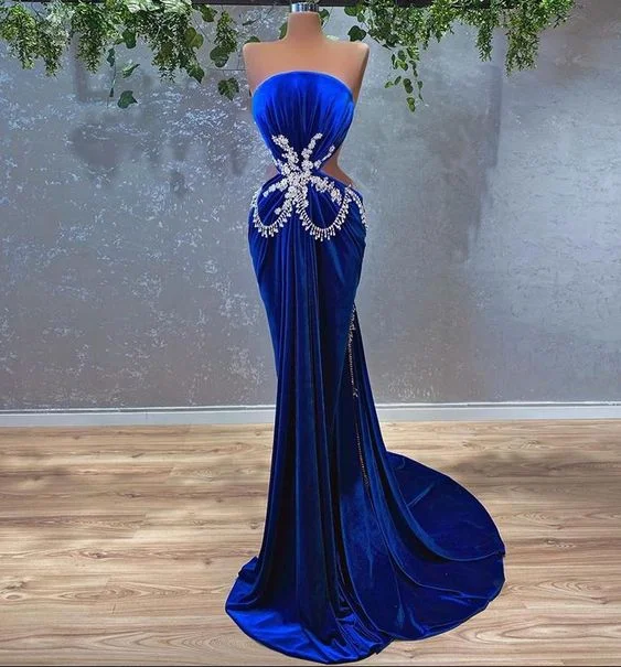 Flutter-Sleeve DressLuxury gorgeous elegant women long evening dress mermaid royal blue ball gown gh2186