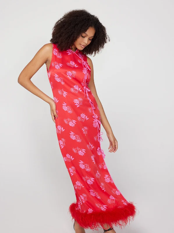 women's everyday dressesMyla Red Floral Feather Midi Dress