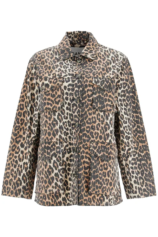 women's coats for relaxed weekendsGanni Women's Leopard Print Canvas Overshirt