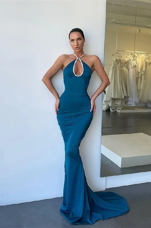 Sheath DressGorgeous Halter Sleeveless Mermaid Evening Dress Long Keyhole Online gh2046