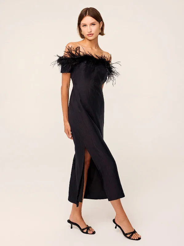 women's custom dressesVivien Black Feather Midi Dress