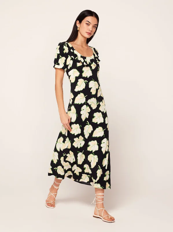 women's shift dressesHilda Black Vine Leaf Midi Dress