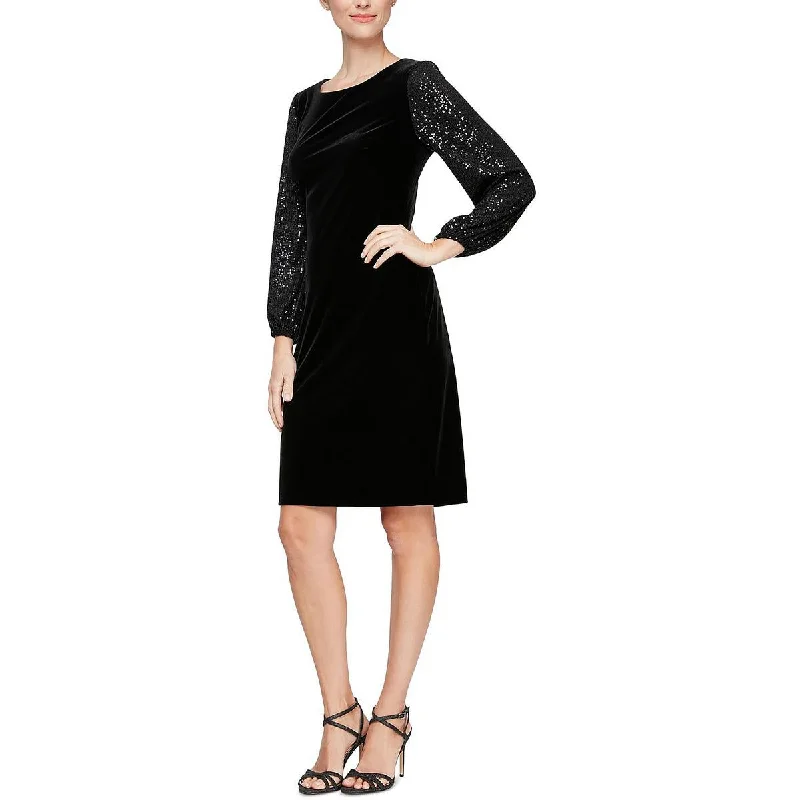 Tea-Length DressAlex Evenings Womens Velvet Sequined Sheath Dress