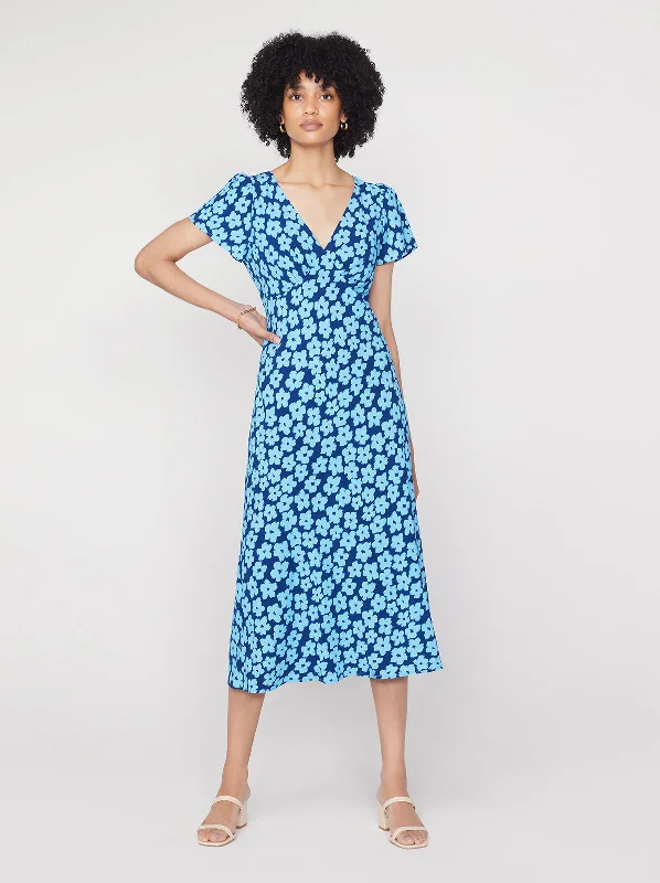 women's off-the-shoulder dressesEffie Blue Blurred Floral Midi Dress