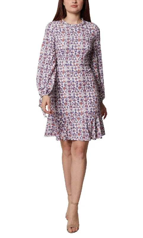 Asymmetric DressBCBG Generation GU07D10 - Printed Fabric Long Sleeve Midi Dress