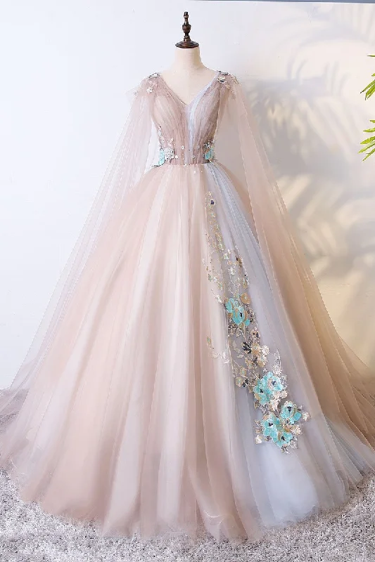 Vintage DressChampagne Tulle Long Prom Dress,Champagne Tulle Evening Dress gh2129