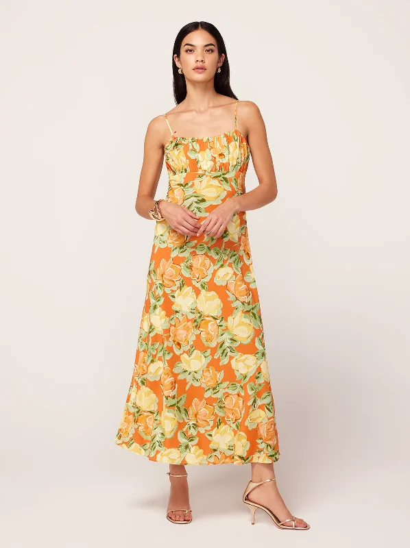 Floral DressVelma Apricot Painted Floral Print Midi Dress