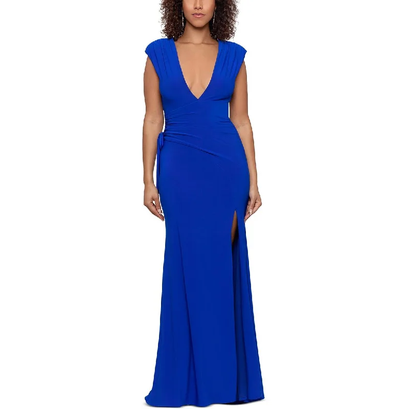 Laced-Up DressBetsy & Adam Womens Side Slit Long Evening Dress