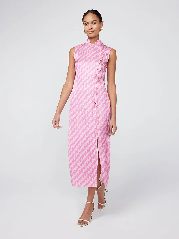 women's bespoke dressesVirginia Pink Wavy Tile Midi Dress