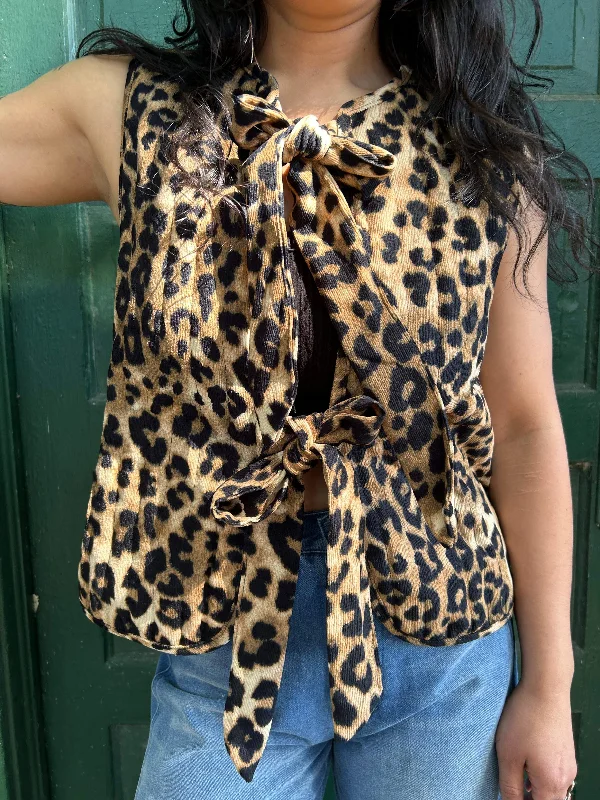 women's shearling coatsParis Leopard Print Tie-Front Vest