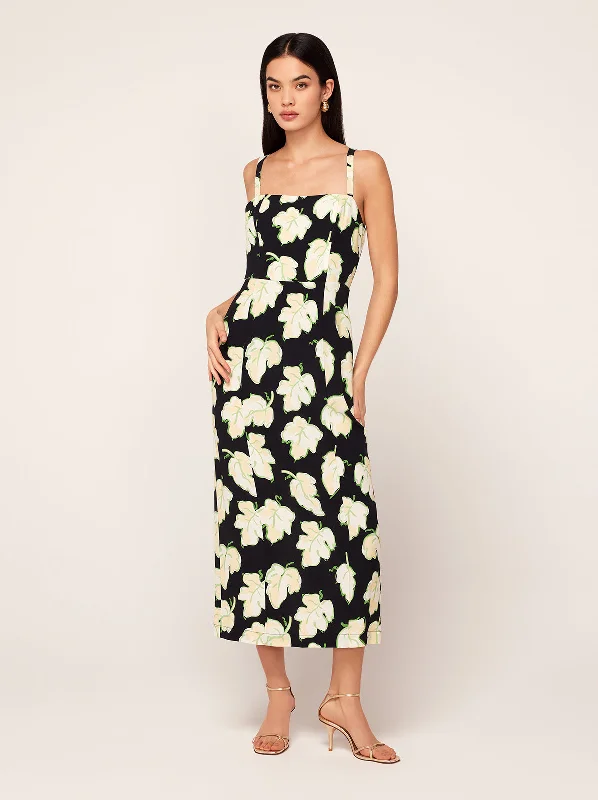 women's ball gown dressesUrsula Black Vine Leaf Midi Dress