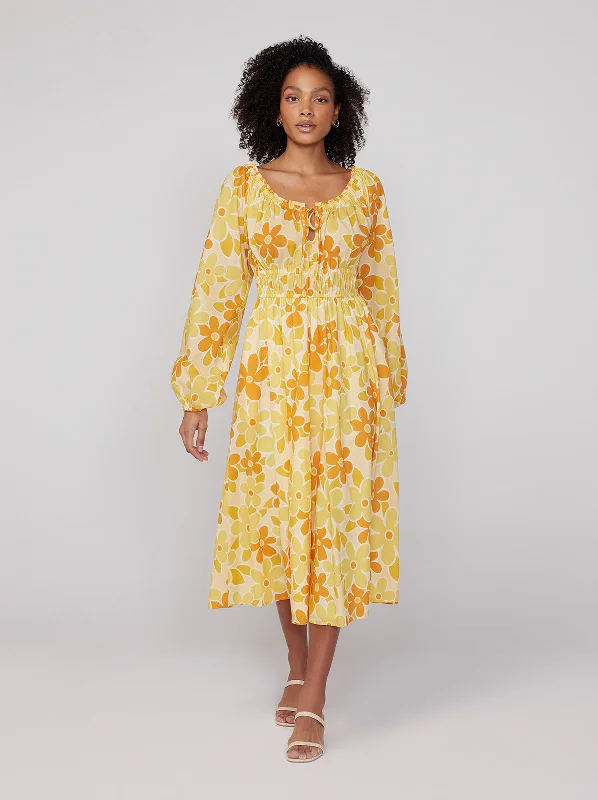 women's lace-up dressesLuella Yellow Floral Print Midi Dress