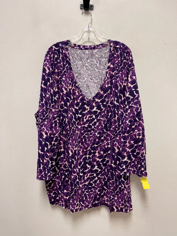 women's tops for smart casual looksTop Long Sleeve By Roamans In Purple, Size: 3x